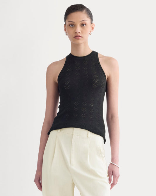 The Pointelle Racerback Tank in Ultrafine Merino | Black