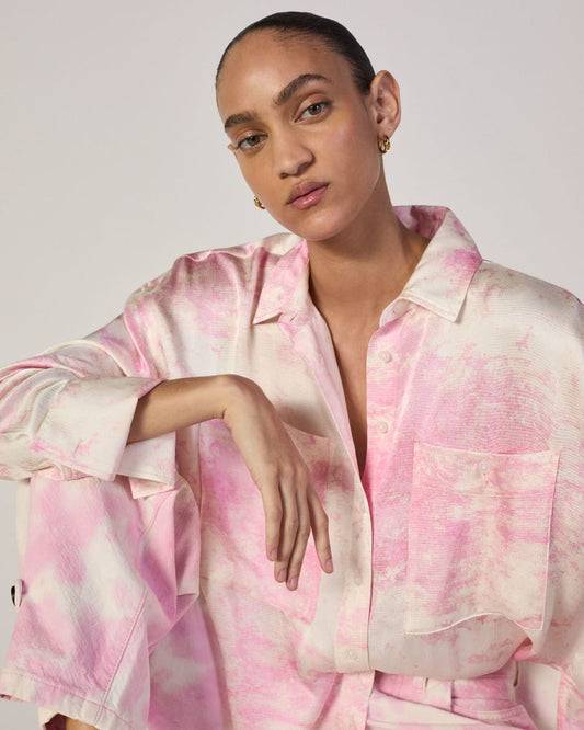 The Everlane x Marques' Almeida Satin Tie-Dye Shirt | Pink Tie-Dye