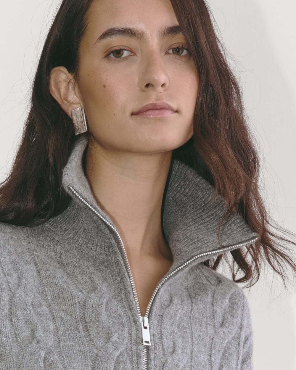 The Cable Half-Zip in Luxe Merino | Heathered Mid-Grey