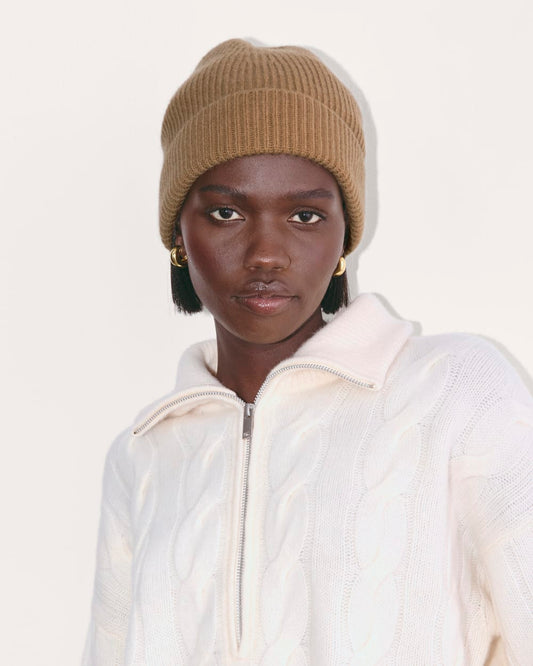 The Cashmere Ribbed Beanie | Tiger's Eye