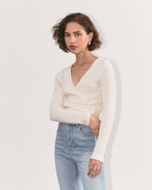 The Cozy Rib Wrap Top | Bone
