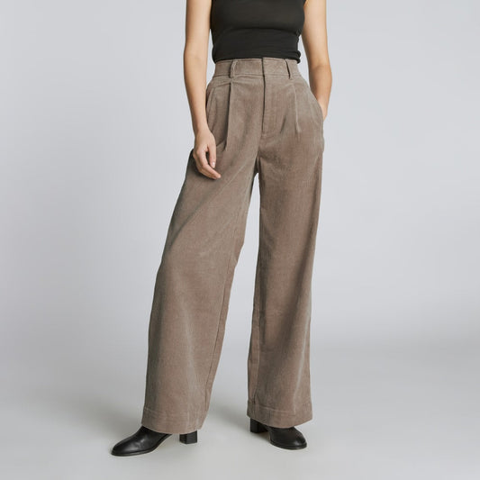 The Corduroy Way-High® Drape Pant  | Taupe Grey