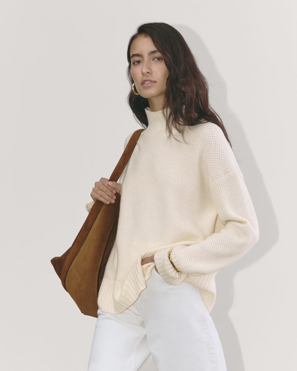 The Honeycomb Funnel Neck in Wool Cashmere | Bone