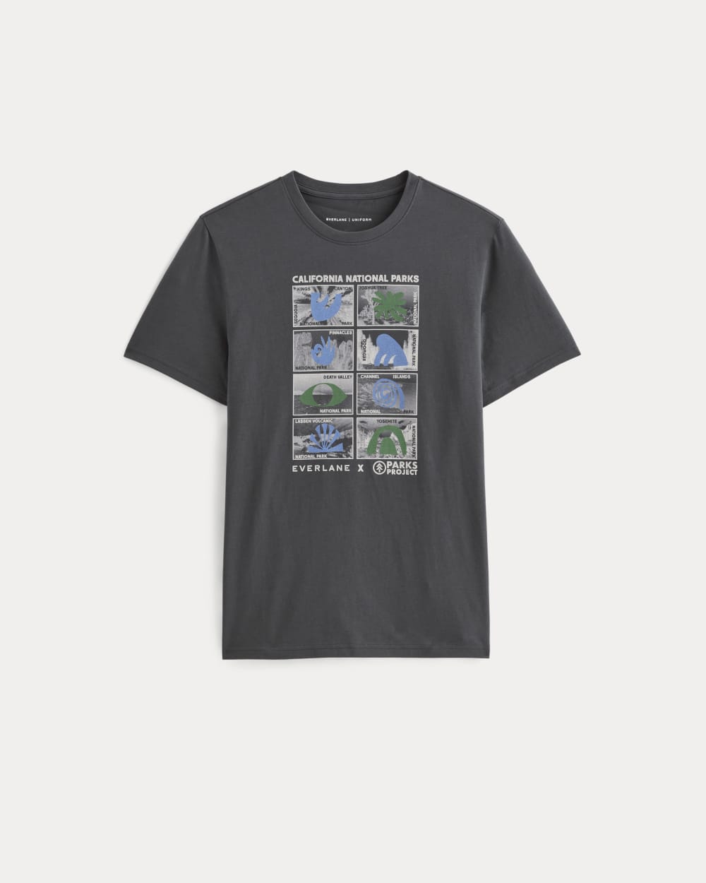 The Everlane x Parks Project Essential Organic Crew | Forged Iron / Natural / Granada Sky Blue / Green