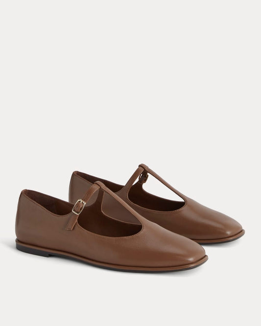 The Leather T-Strap Flat | Rum