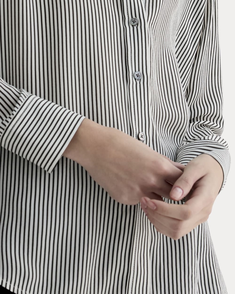 The Must-Have Shirt in Washable Silk | Black Micro Stripe