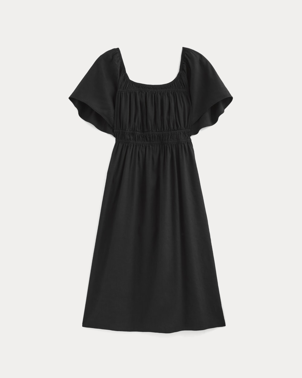 The Flutter-Sleeve Dress in Stretch Linen | Black