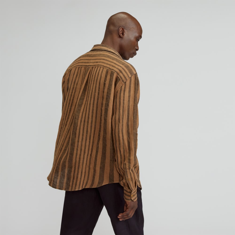 The Relaxed Linen Long-Sleeve Shirt | Toasted Coconut / Black
