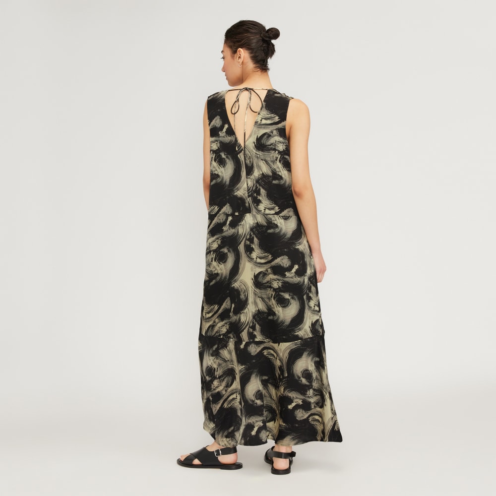 The Satin V-Neck Maxi Dress | Pale Yellow / Black