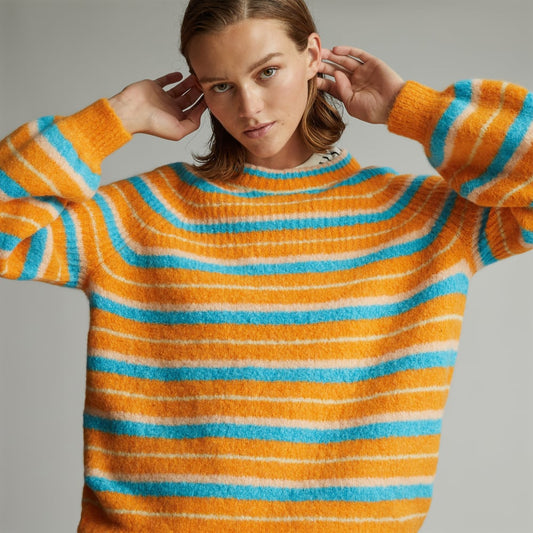 The SuperFuzz Alpaca Oversized Crew | Turmeric Stripe