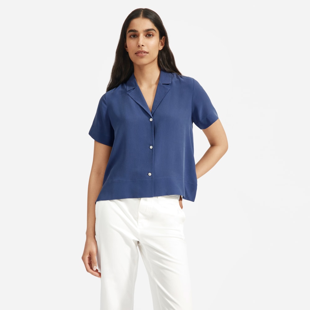 The Clean Silk Short-Sleeve Notch Shirt | French Blue