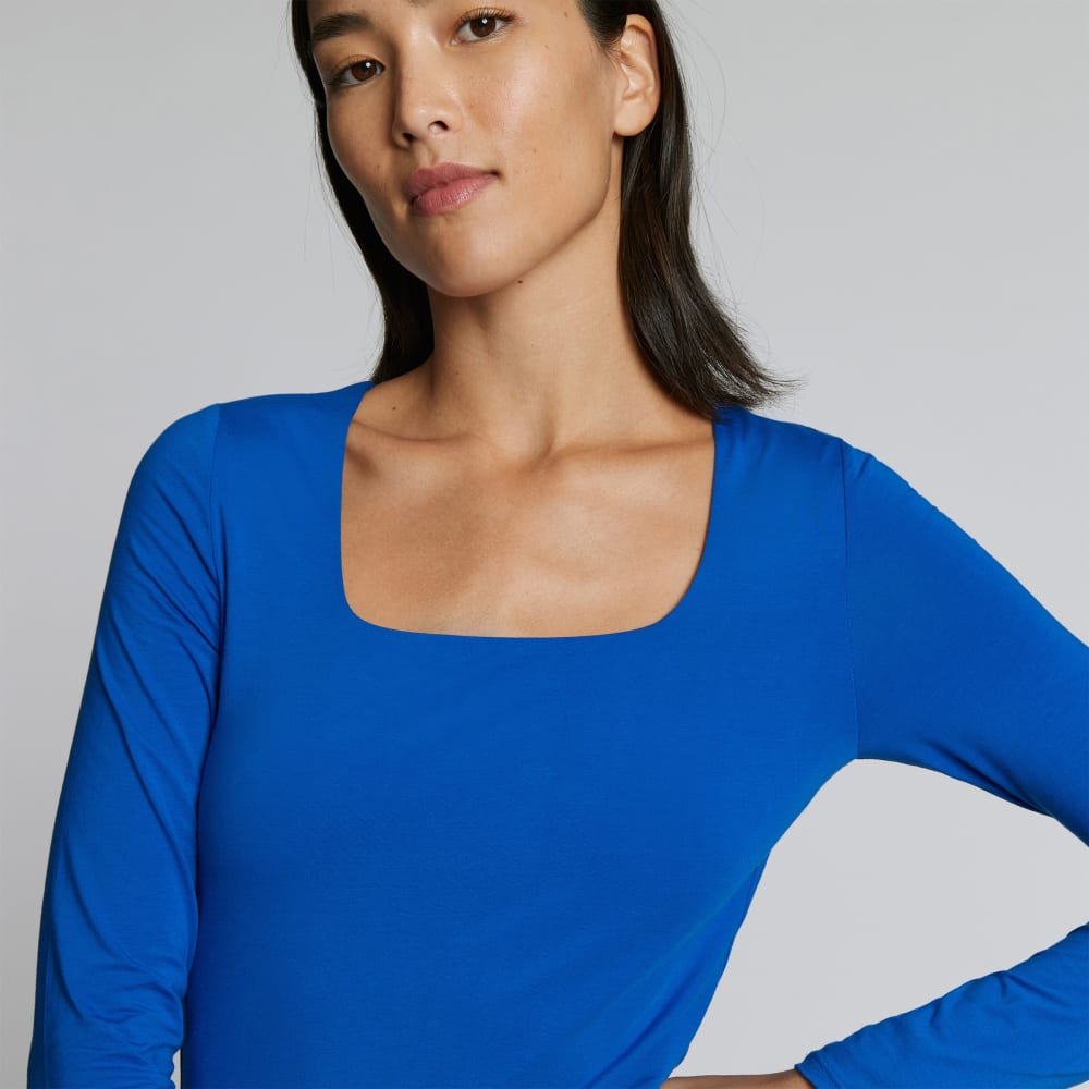 The Long-Sleeve Supima® Square-Neck Bodysuit | Lapis Blue | Bikini