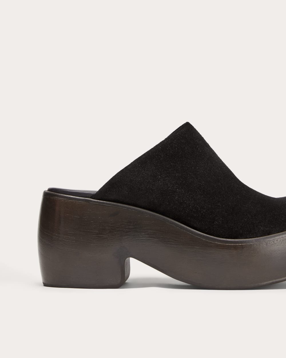 The Wooden Puffa Clog | Black Suede