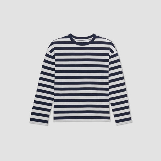 The Organic Cotton Relaxed Long Sleeve Tee | Navy / Canvas