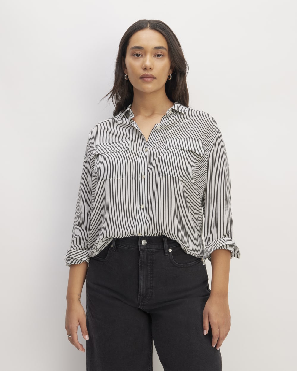 The Utility Shirt in Washable Silk | Black / White