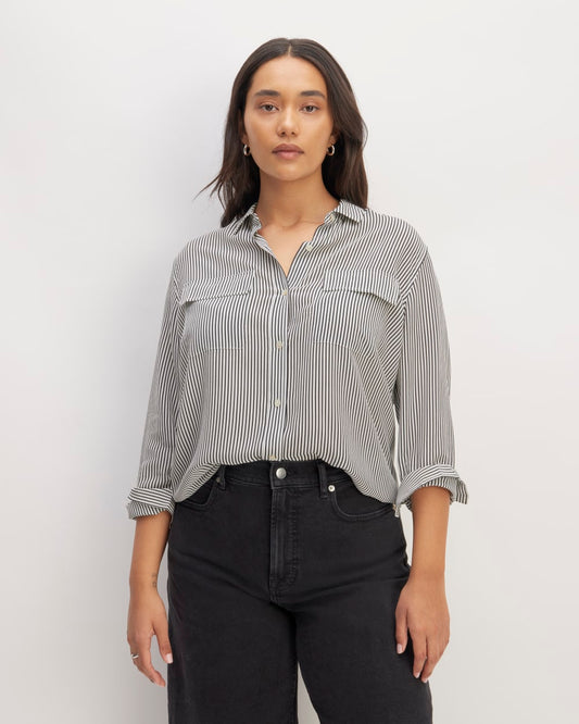 The Utility Shirt in Washable Silk | Black / White