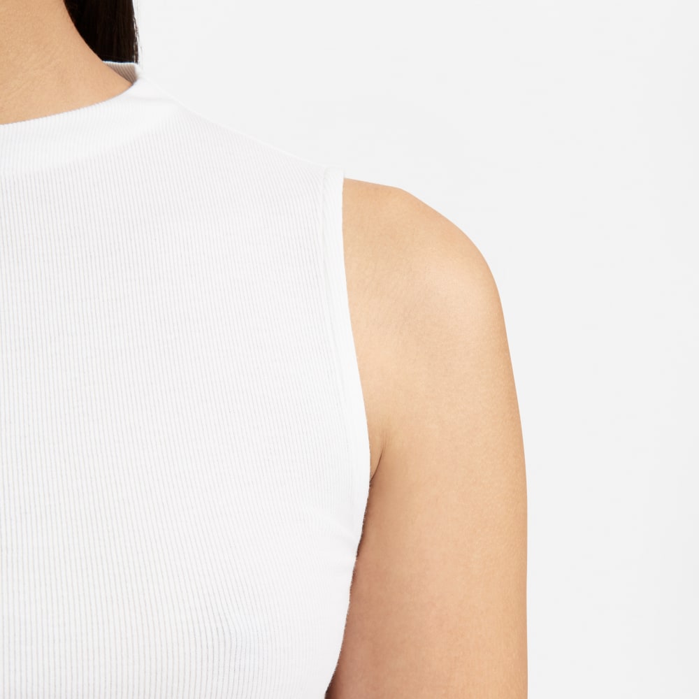 The Pima Micro-Rib Funnel-Neck Tank | White