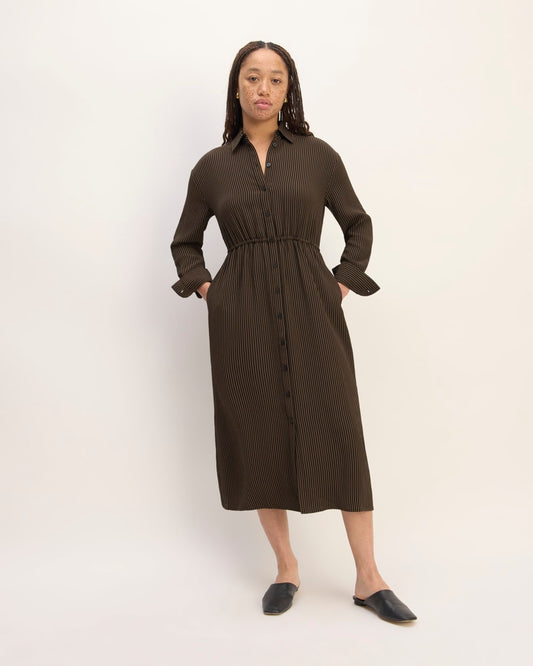 The Mini Jacquard Stripe Shirt Dress | Cocoa / Black