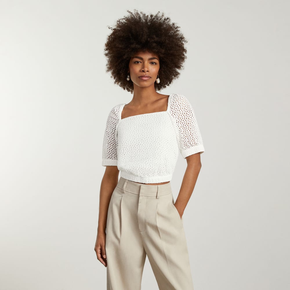 The Eyelet Puff Sleeve Top | White