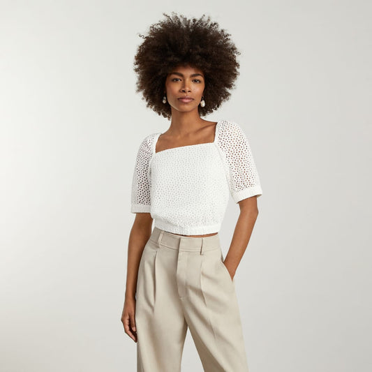 The Eyelet Puff Sleeve Top | White