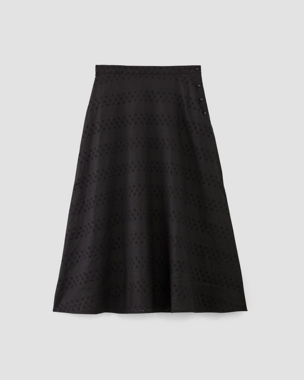 The Linen Eyelet Midi Skirt | Black Eyelet