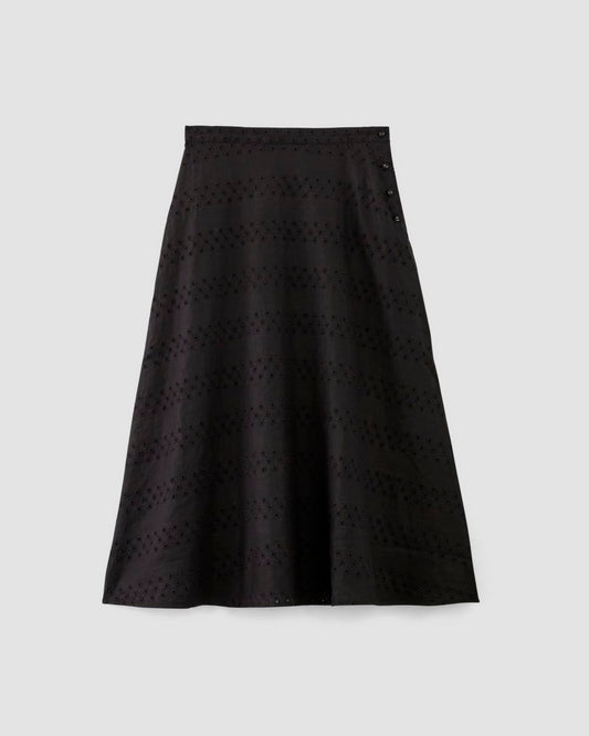 The Linen Eyelet Midi Skirt | Black Eyelet