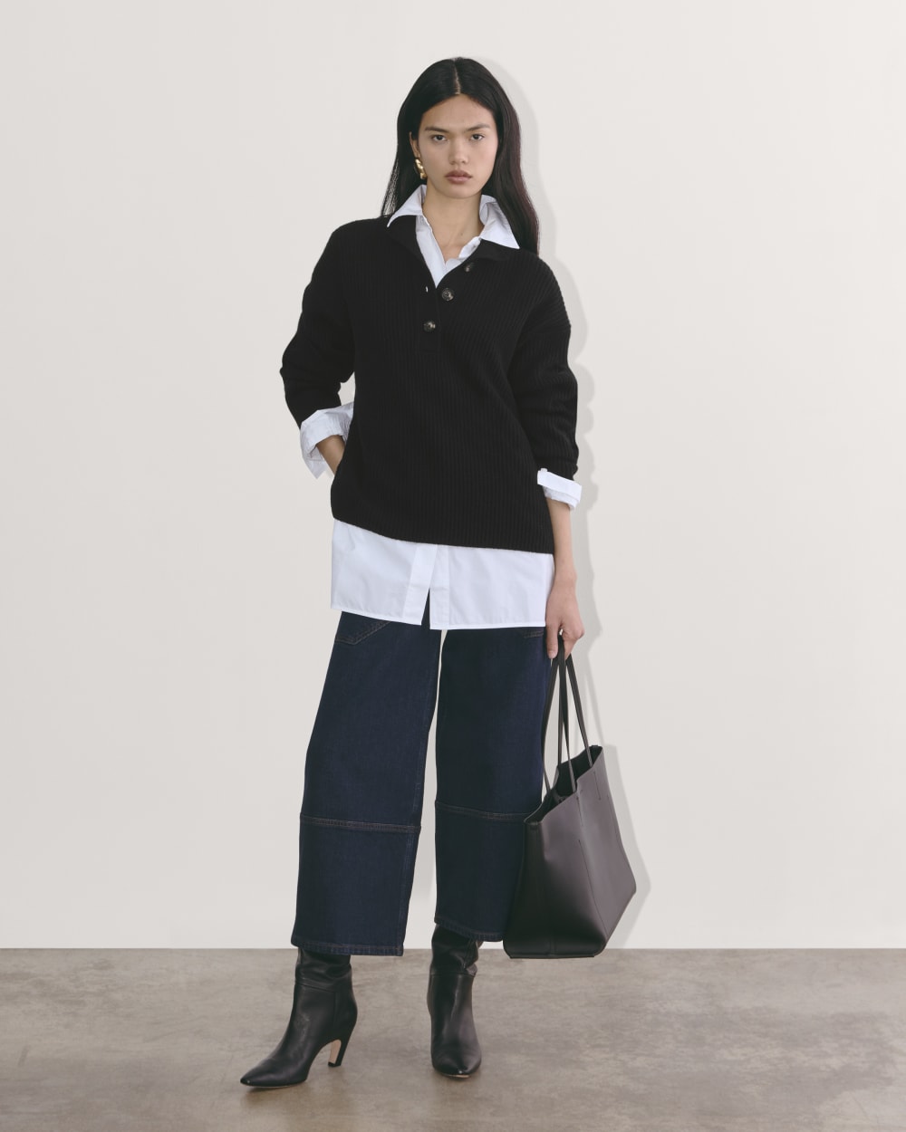 The Cocoon Henley in Wool Cashmere | Black