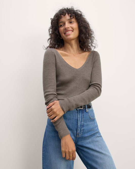 The Off-Shoulder Top in Ultrasoft Merino | Heather Cocoa