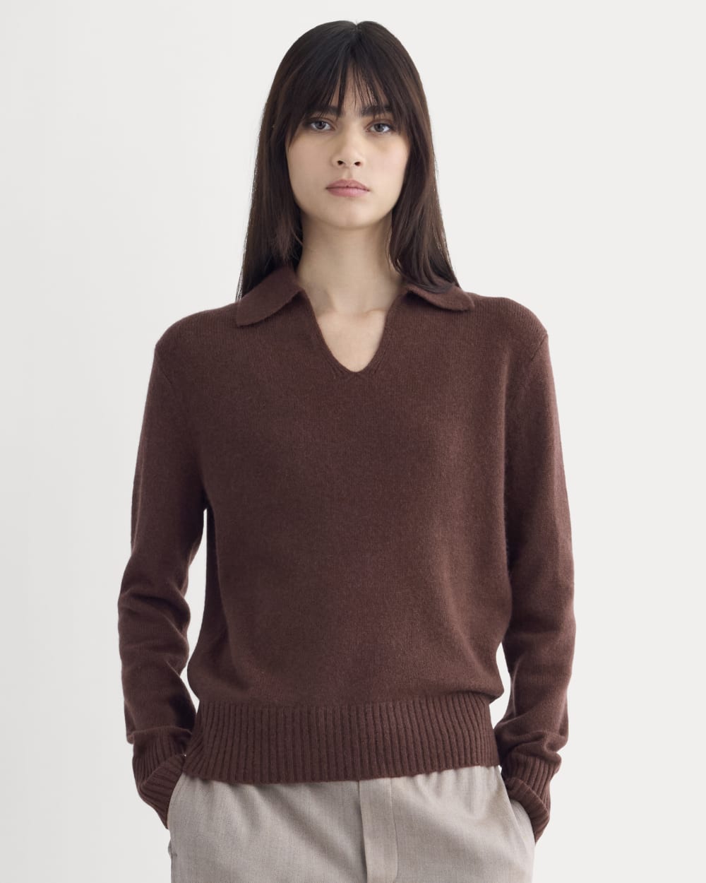 Cashmere Polo Sweater | Dark Mahogany