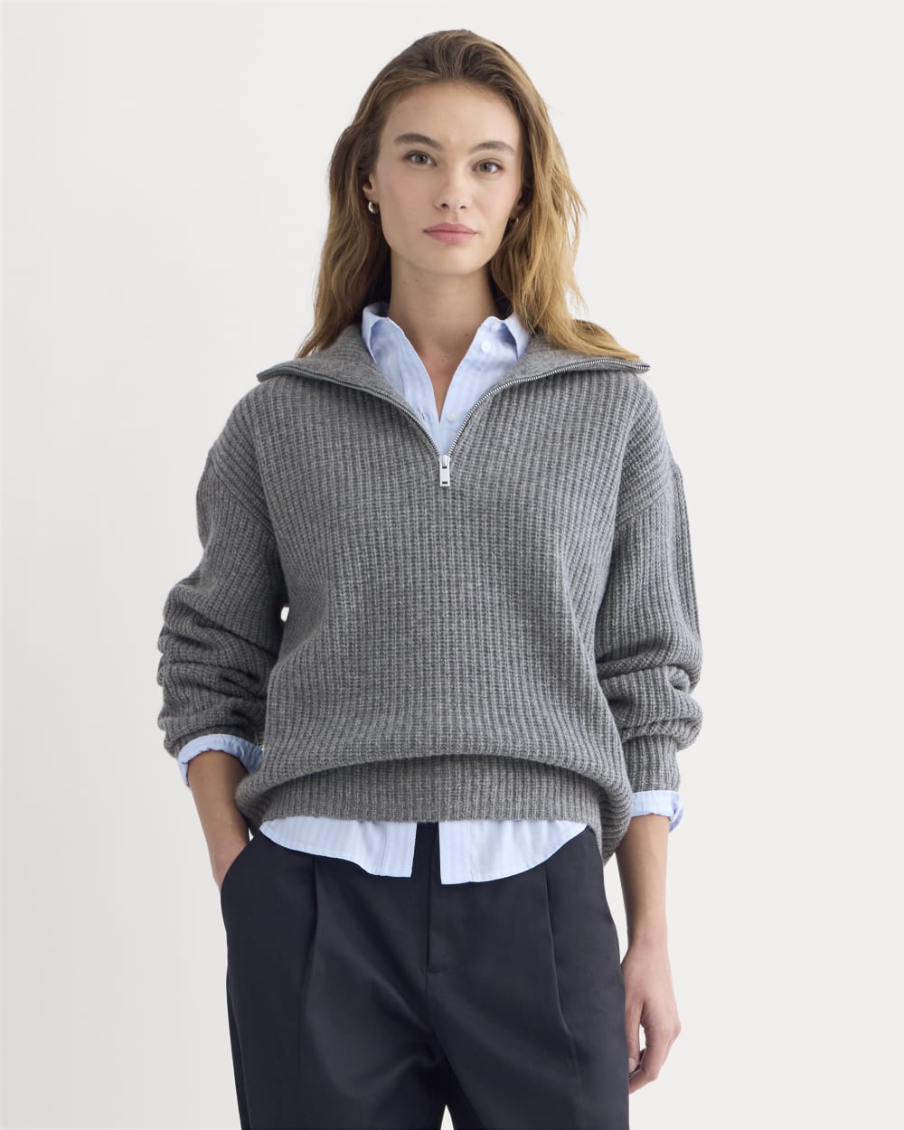 The Half-Zip Sweater in Luxe Merino | Heathered Mid-Grey
