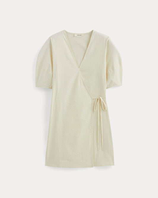 The Seersucker Mini Wrap Dress | Bone