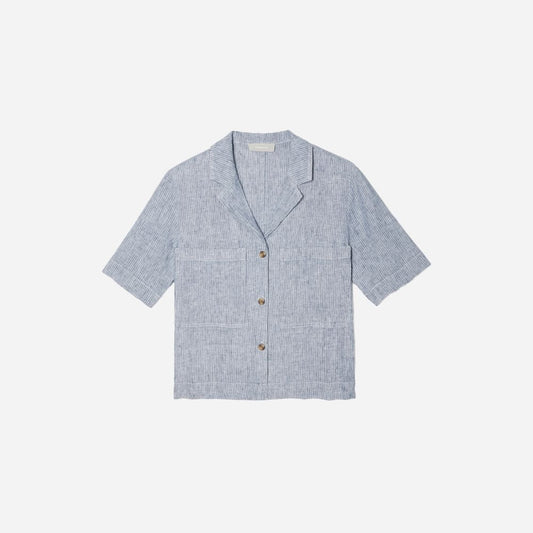 The Linen Workwear Shirt | Blue Pinstripe