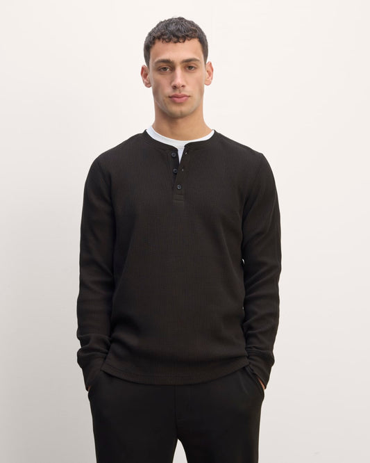 The Waffle Long-Sleeve Henley | Black