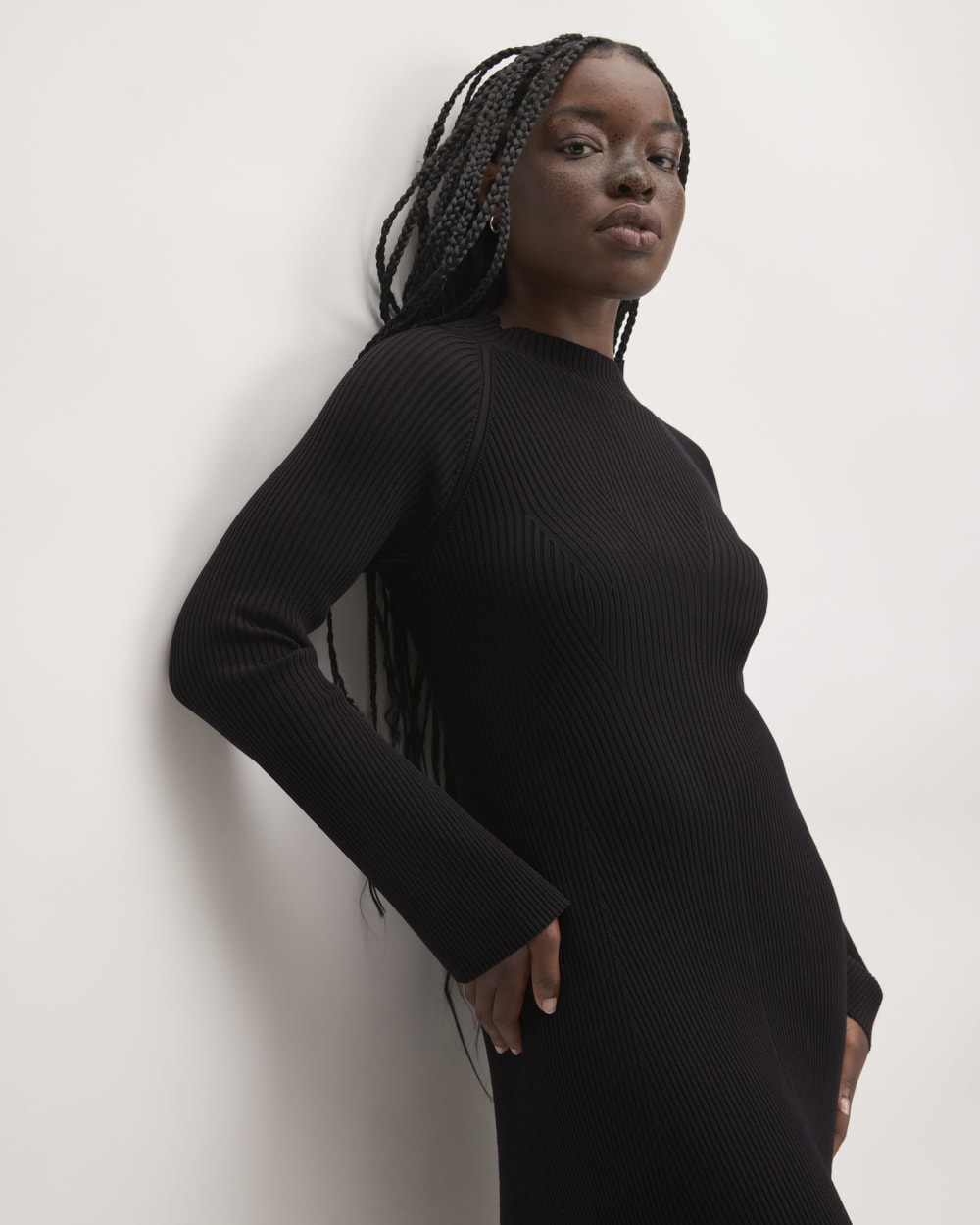 The Ribbed Mock Neck Midi Dress | Black
