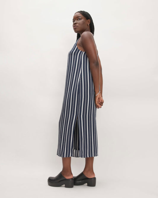 The Hammered Satin Slip Dress |  Navy / Bone
