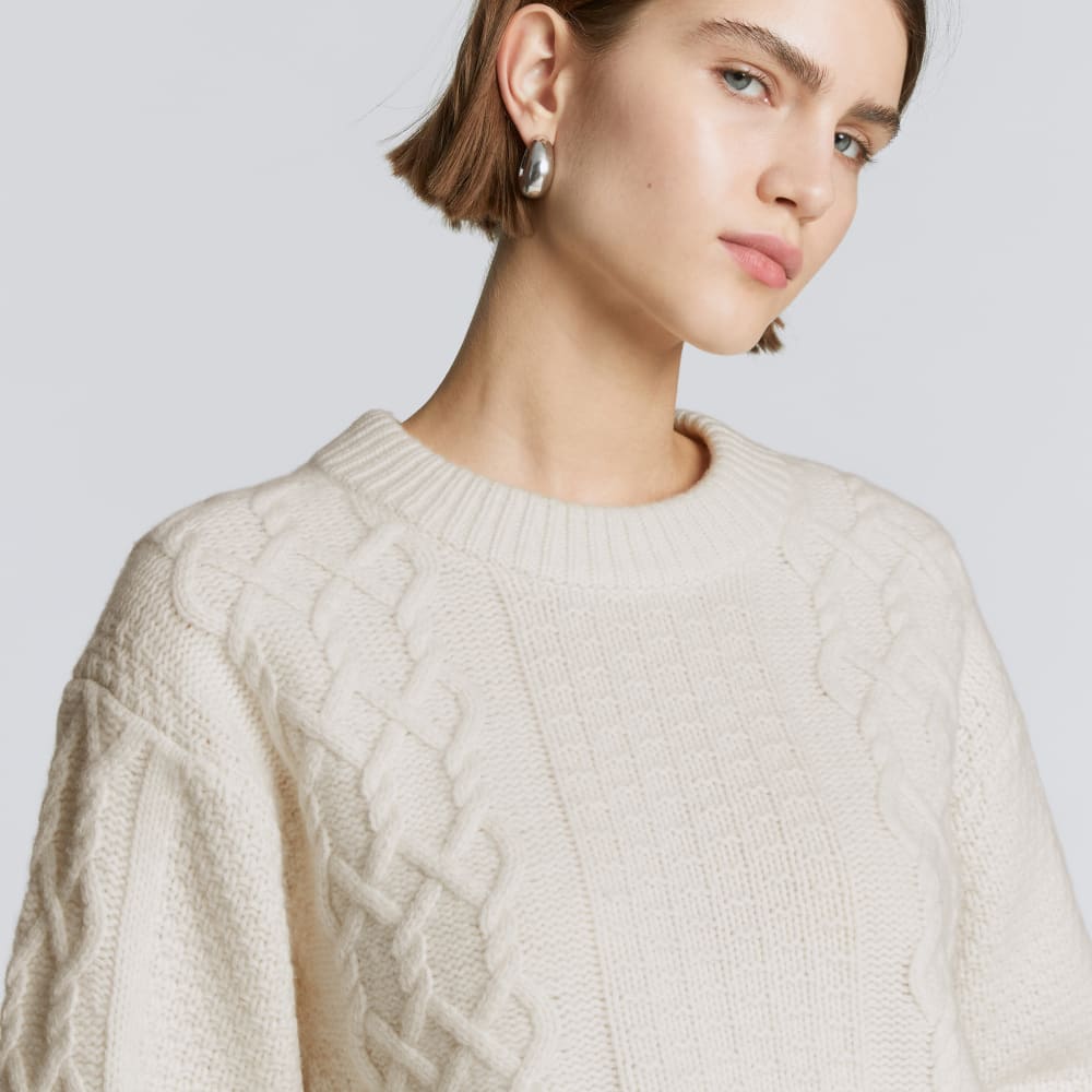The Felted Merino Cropped Cable Sweater | Bone