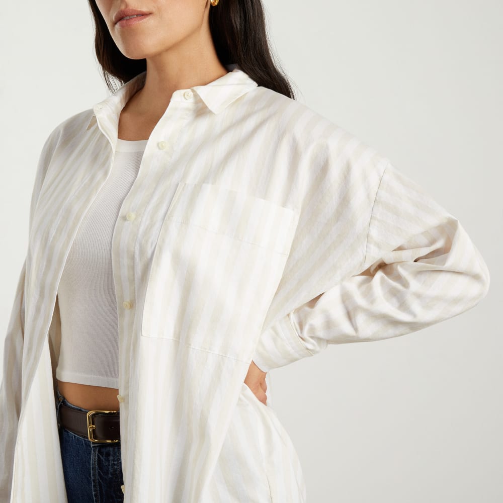 The Oversized Silky Cotton Shirt | Sand / White
