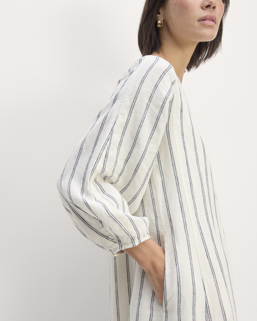 The Linen A-Line Midi Dress | Bone / Navy