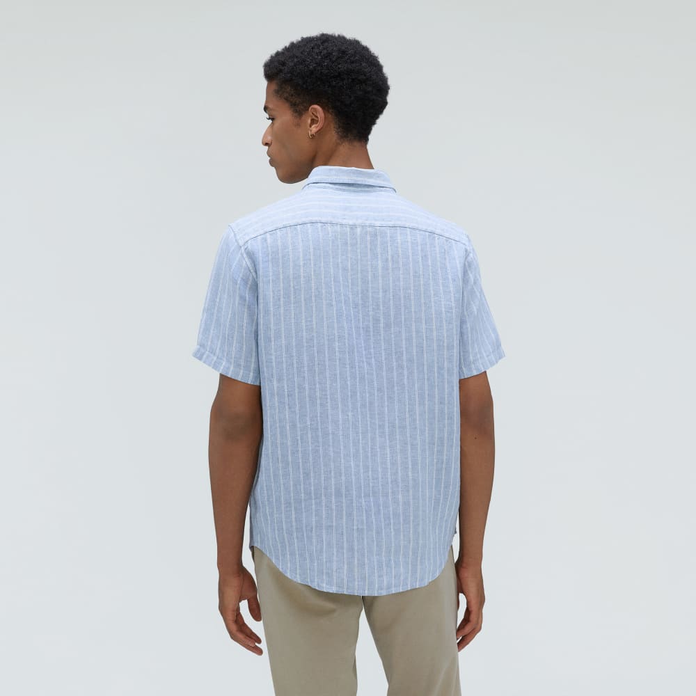 The Classic Short-Sleeve Shirt in Linen | Blue / White
