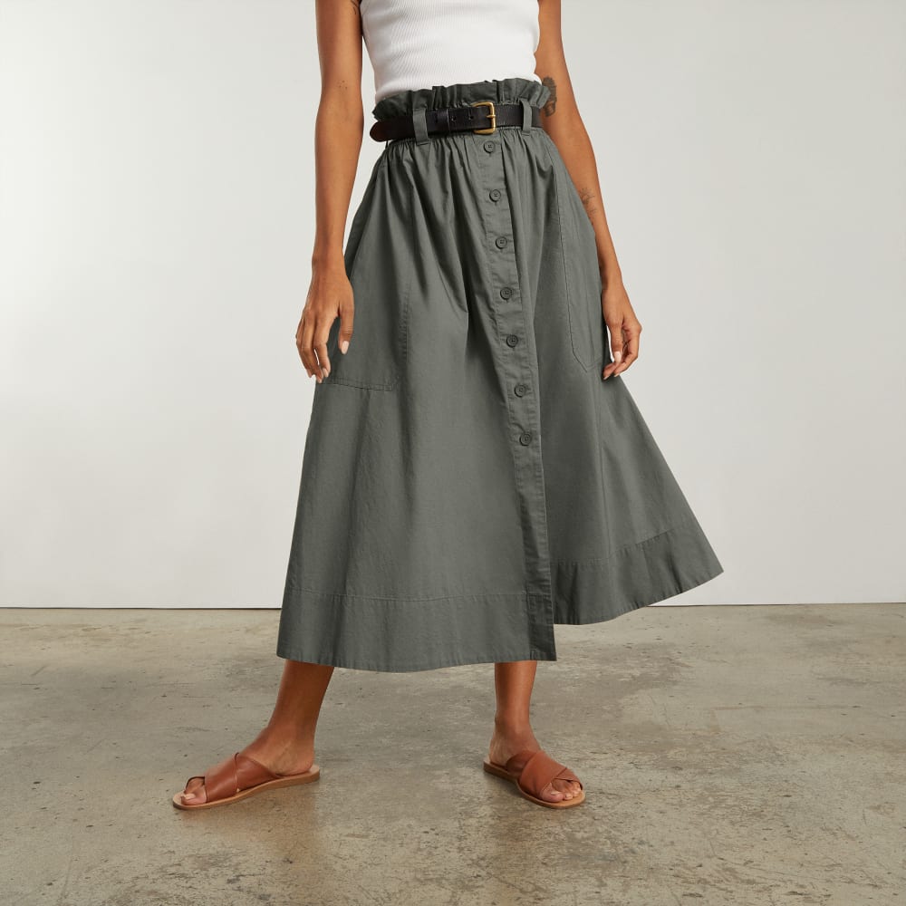 The Easy Button-Front Skirt | Pewter Green