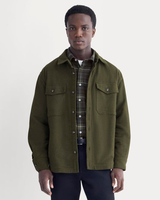 Heavyweight Waffle Twill Overshirt | Heathered Green