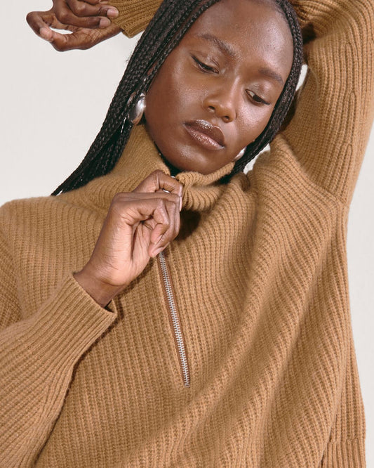 The Half-Zip Sweater in Luxe Merino | Deep Camel