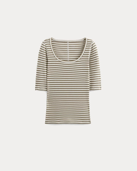The Luxe Rib Scoop-Neck Tee | Bone / Deep Taupe