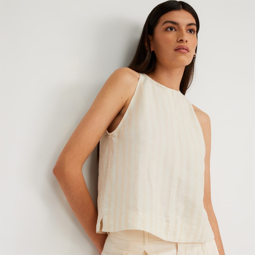 The Linen High-Neck Tank | Brazilian Sand / Canvas Tan
