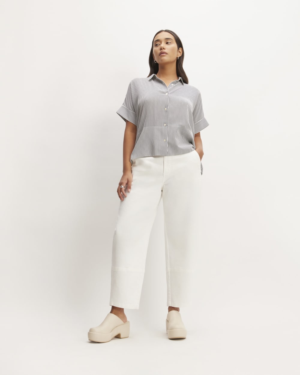 The Boxy Shirt in Washable Silk | Black / White