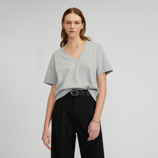The Organic Cotton Slouchy V-Neck | Heathered Grey