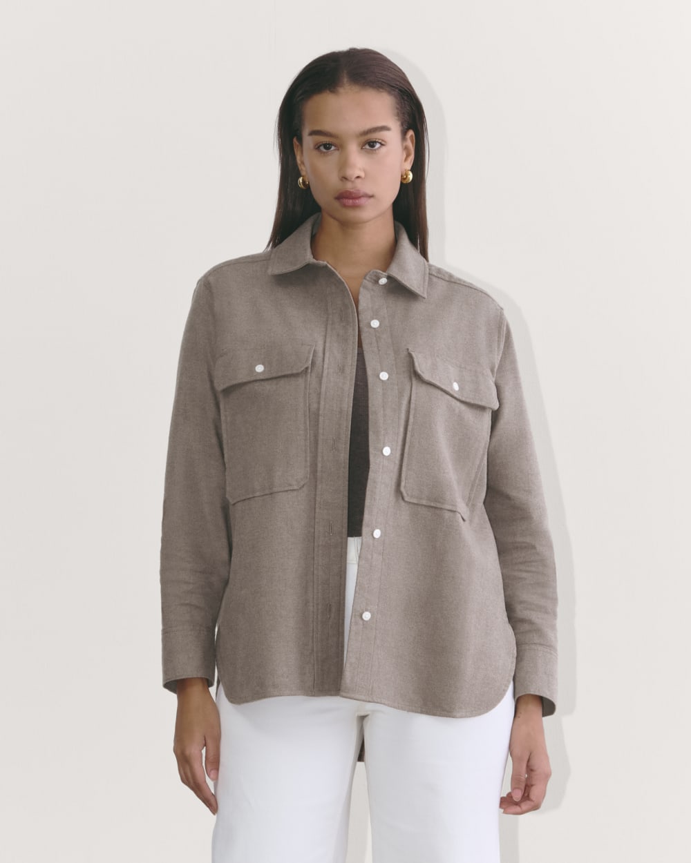 The Boyfriend Shirt in Flannel | Taupe Melange