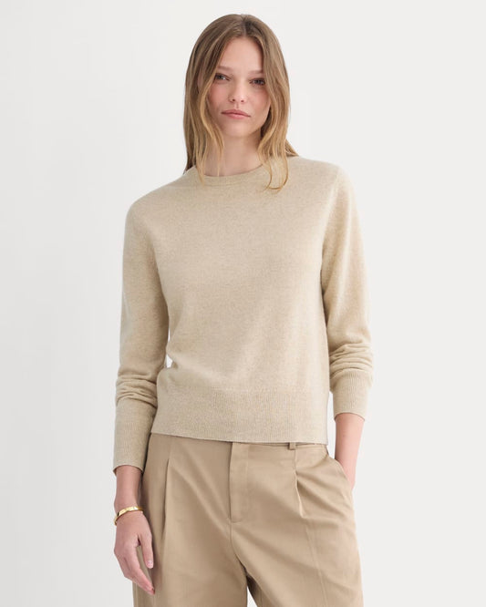 Cashmere Slim Crew Sweater | Heather Light Camel
