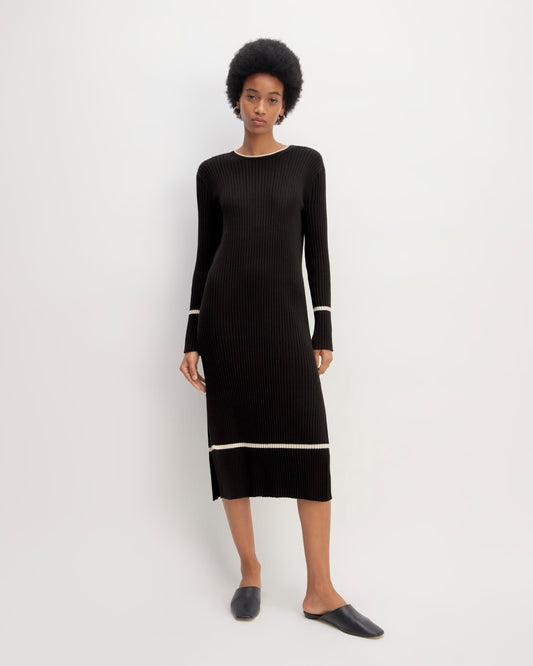The Cotton Wide Rib Midi Dress | Black