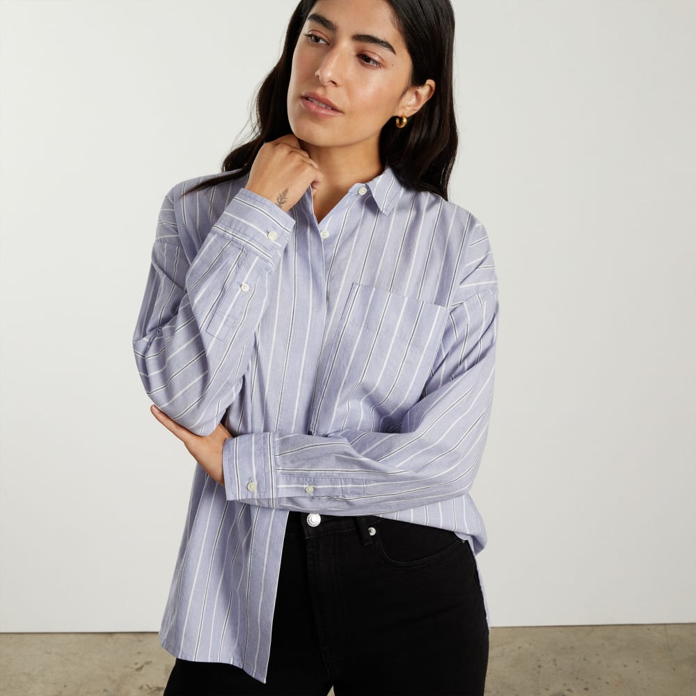 The Oversized Silky Cotton Shirt | Slate Blue